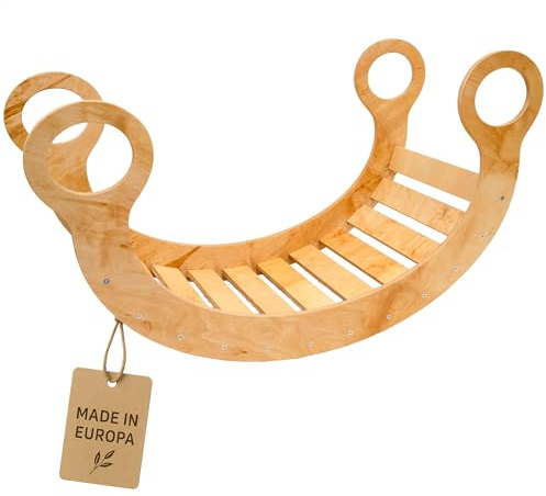 Unique Nature Montessori XXL Kletterwippe 110x60x50 cm aus stabilem Holz – vielseitiges Motorikspielzeug ab 1 Jahr, Indoor Kletterbogen & Schaukel, pädagogisches Lernspielzeug für Kleinkinder