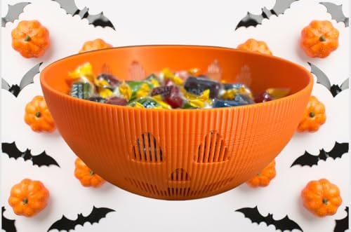 Halloween Candy Bowl Orange Plastic Serving Bowl, 17 cm Diameter, 8 cm Height, Textured Design