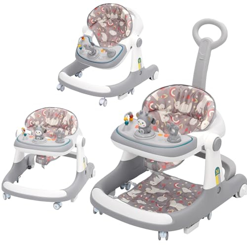 Baby Lauflernhilfe,3-in-1 Lauflernwagen vom Sitzen zum Stehen, Gehhilfe mit Esstablett und Spielcenter für Babys Jungen Mädchen ab 6 9 18 Monate (Grau)