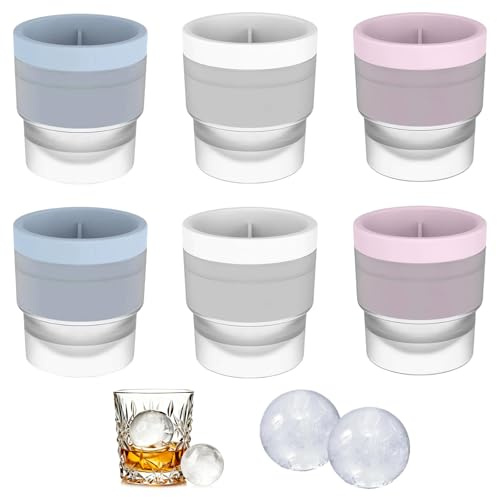 6Pcs Ice Ball Mould, Silicone Ice Ball Makers | Sphere Ice Cube Mould for Home Bars and Parties, Easy to Demold Round Ice Cube Moulds, for Milk Juice or Cocktails Whiskey