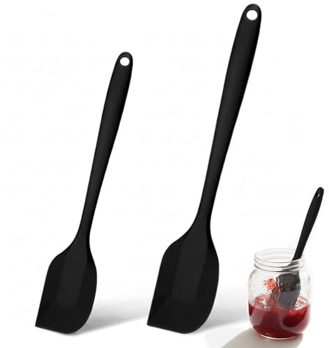 2 Stück Teigschaber Silikon, 315℃ Hitzebeständiger 27.5cm und 21cm Spatel Küche Silikonspatel, Schmal Restelöffel Teigspatel für Backen Kochen Mischen und Rühren