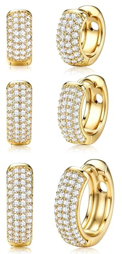 MILACOLATO 3 Paar Chunky Ohrringe Gold für Damen Creolen Silber 925 Set Hypoallergene 14K Vergoldete Ohrringe Damen Perle CZ Kleine Huggie Creolen Ohrring Set für Mehrere Piercings Schmuck Geschenke-A