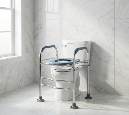 Raised Toilet Seat with Handles, Adjustable Height Toilet Riser for Seniors, Heavy Duty Elevated Toilet Seat for Elderly Handicap Pregnant