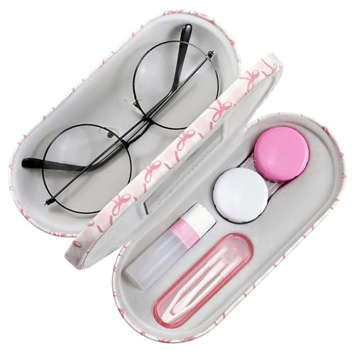 MoKo Estuche de Gafas de Doble Cara, 2 en 1 Caja Portátil de Lente de Contacto, Funda de Anteojos de PU Impermeable Ideal para Almacenar Gafas del Sol, Gafas, Lentes de Contacto
