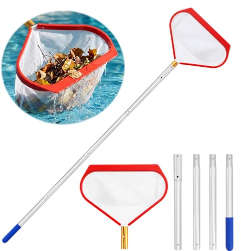 JITPOU Teich Kescher Algenkescher Pool Kescher Teich Feinmaschig Stabil Aluminium mit Teleskopstange(1.4m Lang, 40cm Breite) für Teich,Schwimmbad,Wasserpark, Brunnen
