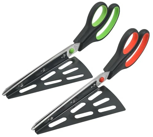 HOUDERCO Forbici Tagliapizza Multifunzionali Confezione da 2 in Inossidabile con Lama Affilata e Pala Staccabile, Design Salvasforzo per e Serate Pizza