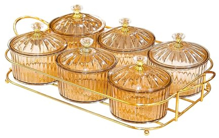 FJMQHU Plato de Frutas Secas, Bol para Aperitivos con Tapa, Bandeja para Servir con Soporte, Recipiente para Frutas Secas, Organizador de Aperitivos, Marrón Claro 6, Individual