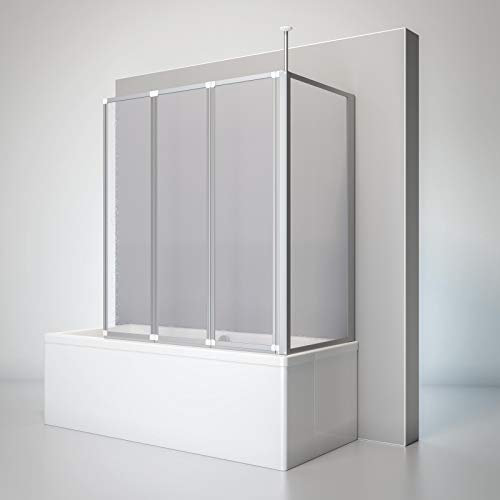 Schulte Duschwand für Badewanne Well mit Seitenwand, 129 x 140 x 75 cm, 3-teilig faltbar, Kunstglas Tropfen-Dekor, alunatur, Duschabtrennung, D1603 01 01
