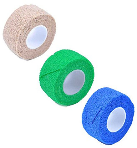Medicalcorner24 Fingerpflaster Fingerverband Fingertape kohäsiv selbsthaftend, 3 Rollen, blau, grün, hautfarben je 2,5 cm x 4,5 m