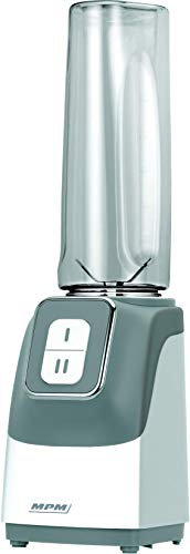 MPM MBL-22 Batidora de vaso Good To Go para Smoothies, Batidora Personal, 2 Botellas Portátiles, 0,6 Litros, sin BPA, 2 Velocidades, Cuchillas de Acero Inoxidable, 350W, Blanco/Gris
