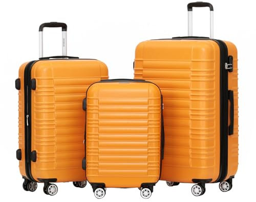 BEIBYE Hartschalen Koffer Trolley Rollkoffer Reisekoffer Zwillingsrollen Kofferset (Orangen, Set)