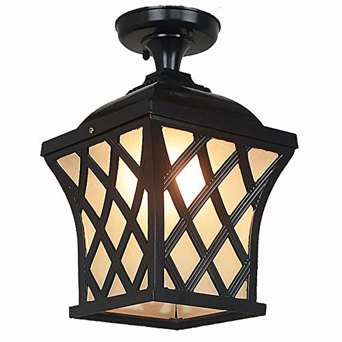 Design Außen Innen Deckenleuchte Industrie Retro Deckenlampe Schwarz Aluminium und Glas Schatten Wasserdichte IP23 E27 Decke Lampe für Eingang Schlafzimmer Gang Balkon Loft