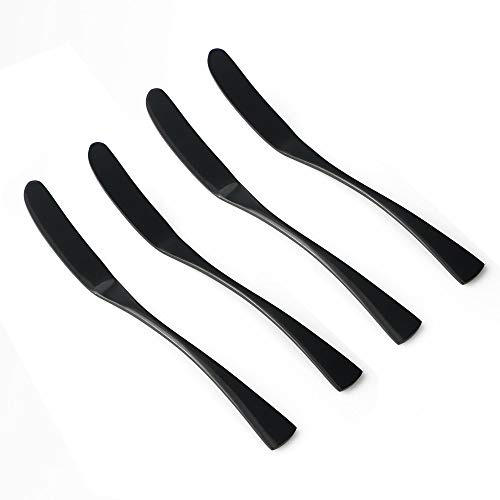 JANKNG 4-Pieces 18/10 Stainless Steel Butter Knife Set, Butter Spreader, Breakfast Spreads,Cheese and Condiments, Mirror Polishing Black