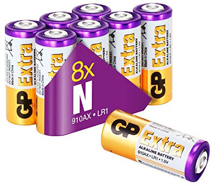 Piles LR1 - Lot de 8 Piles | GP Extra | Batteries LR1 N AM5 - E90 Alcalines 1.5V - Longue durée et Haute Performance pour télécommandes, sonnettes, horloges et Une Large variété d'appareils