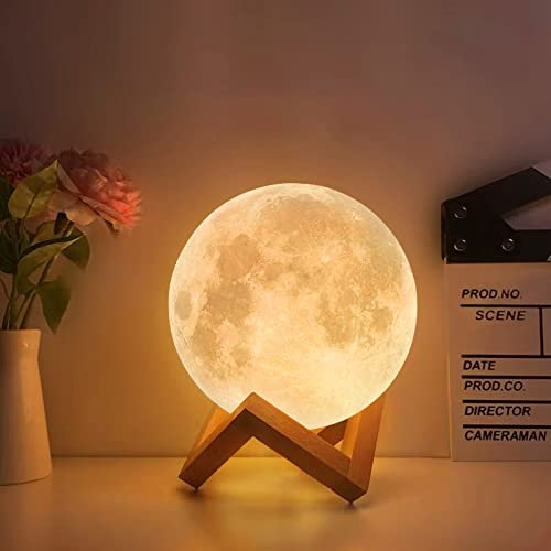 CPROSP Lámpara de luna LED 3D 20cm 16 Colores RGB Regulable LED Lunar Luz Control Remoto y Táctil Recargable USB con Adaptader de Corriente Lámpara Nocturna Decorativa para Dormitorio Fiesta Regalo