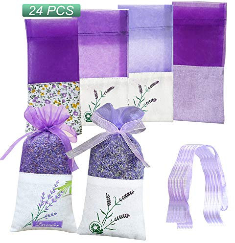 GLOBALDREAM 24 Stück Lavendelbeutel Beutel Leere Beutel Lila Kordelzug Gaze Baumwolle für Lavendel, Gewürze und Kräuter