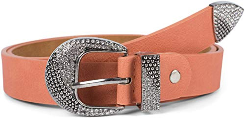styleBREAKER Damen PU Gürtel Strass-Schnalle Unifarben, 90cm,Apricot
