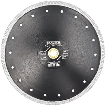 DT-DIATOOL Diamant Trennscheibe 250 mm x 25,4 mm/20 mm/16mm Sägeblatt mit X Mesh Turbo für Porzellan Fliesen Marmor Keramik Granit