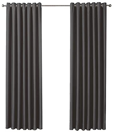 Olivia Rocco Blackout Eyelet Curtains Black Out Thermal Ring Top Curtain Pair Window Treatment Living Room Bedroom, 66 (Width) x 72 (Drop) Charcoal