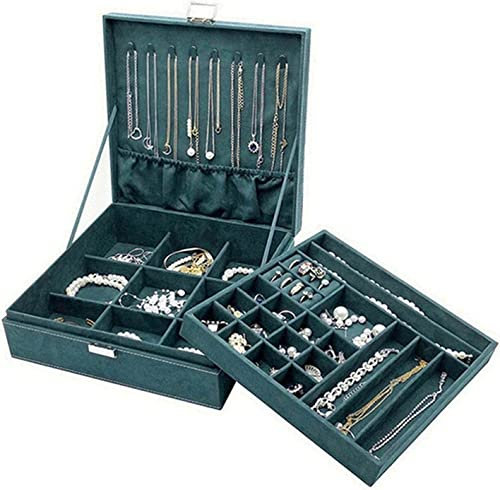ProCase Schmuck Kästchen Organizer für Frauen, Zwei Schicht Schmuck Display Aufbewahrung Koffer mit 8 Halsketten Bügeln und herausnehmbarem Trennsteg für Ohrringe Armbänder Ringe-Grün