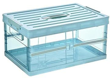 Radefasun Clear Foldable Storage Bins with Lids Plastic Collapsible Box Portable Stackable Grocery Books Container Folding Latching Crate for Indoor Outdoor Car Trunk
