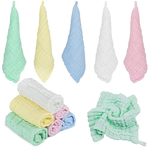 Yicaam 12 Stück Baby Musselin Waschlappen(24.5 x 24.5cm), Baby Gesicht Handtuch, Weiche Baby Handtücher, Waschlappen Baby Baumwolle Handtuch für Neugeborene Baby