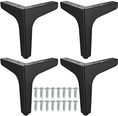 4 Pezzi Piedini per Mobili e Divani di Ricambio in Metallo, Gambe Piedi per Divani/Mobili/Armadi/Poltrone/Sedie/Tavolo Triangolari da 6/15 cm - Nero