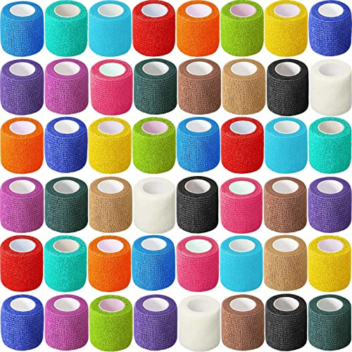 Treela 48 Pack Self Adhesive Wrap Bandage Bulk, 2 Inches x 5 Yards Self Adherent Cohesive Bandage Elastic Athletic Tape Breathable Wound Tape for Athletic Sports Wrist Ankle Finger Pets(Multicolored)