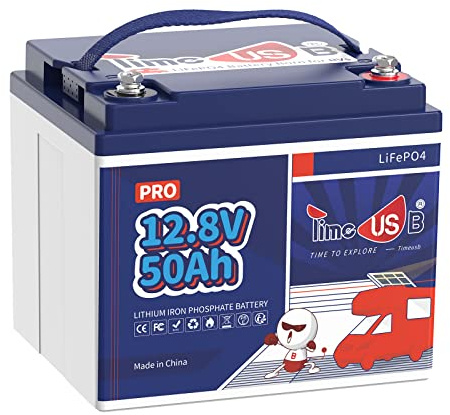 Timeusb Batería LiFePO4 12V 50Ah Pro,640Wh Litio para Camper y Solar | 50A BMS con Hasta 15000 Ciclos Profundos,Batería Portátil y Ligera para Motor para Curricán,Barco,Off-gird