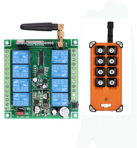 Industrial Wireless Remote Control Switch with dust Cover Large Button Long Distance 8 Channels 12V 24V 36V DC Control Radio Switch Waterproof Transmitter Relay Output High Power Water Pump Motor