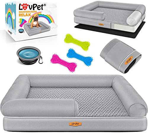 Lovpet® Letto ortopedico per cani, Cuscino per cani, Cesto relax, inclusi ciotola + 3X ossi da masticare, Divano per cani di piccola, media e grande taglia, rivestimento rimovibile e lavabile