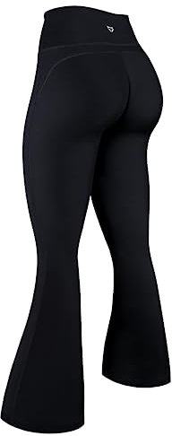 TomTiger Flare leggings för kvinnor bootcut yogabyxor med magkontroll hög midja och brett ben, Bootcut svart, M