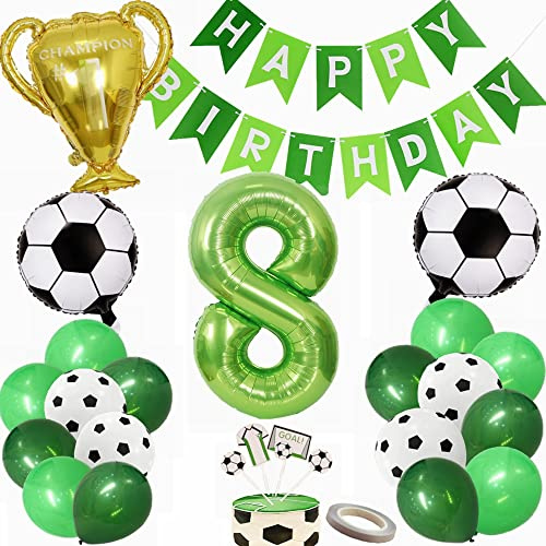 Yunchu Online Fussball Luftballon 8. Geburtstag Dekoration Grün 8 Geburtstag Junge Cake Topper 8 Jahre Party Deko Fußball Luftballons Dekoration
