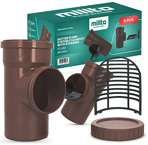 5xFallrohrfilter DN 100 Ø 110 mm Braun Regenrohfilter mit Sieb Regenrohrablauf Regensammler Dachrinnenschutz Dachrinnen Laubschutz Regenwasser Regentonne Regenwasserfilter