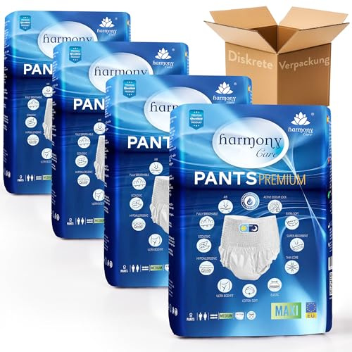 Harmony Care® MAXI absorbantes couches adultes – discrètes Protection urinaire pour homme et femme – Culotte Incontinence Pants, taille XL – pack de 28 pièces d’essai
