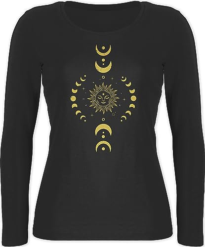 Langarmshirt Damen - Yoga Namaste Mandala Chakra - L - Schwarz - Shirt Langarm Yoga-Langarmshirt Joga Shirts Tshirt yogawear Meditation Oberteil lang arm spirituell Geschenke Longshirt Lange