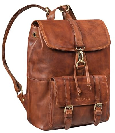 STILORD Kacey Daypack Damen Leder Vintage Lederrucksack für 13.3 Zoll Laptops DIN A4 Kleiner Unirucksack Cityrucksack Elegant Damenrucksack Echtleder Farbe:aneto - braun