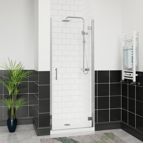 Aquariss 700mm Hinged Shower Enclosure Door with Stainless Steel Handle, Brass Hinges 6mm Self Clean Glass Screen Walk in Chrome Framed