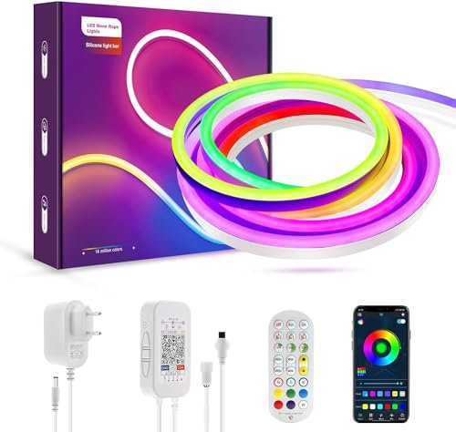LUXONIC Neon LED Band 5M, Bluetooth RGBIC Led Band, LED Zimmer Wasserdicht IP65 Silikon mit Musiksynchronisation, Basteln, Neon 5M für Dekoration Zimmer Wohnzimmer Gaming Room