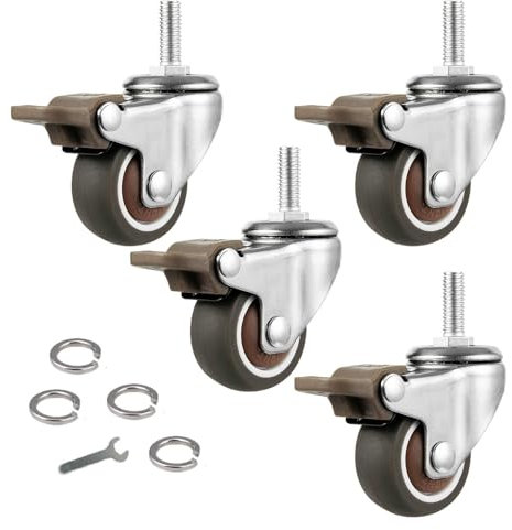 4 Möbelrollen,Trolley Bürostuhlrollen Räder,Lenkrollen Mit Bremse/Ohne Bremse,Möbelersatzrollen,Schwenkrollen,Transportrollen,Schwerlastrollen,Geräuscharm/Verschleißfest,4Brakes-25mm/M6