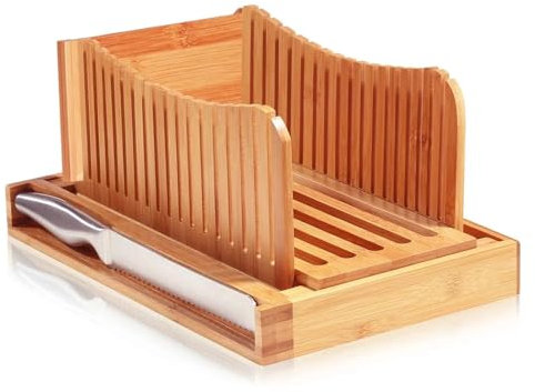 Natural Bamboo Bread Slicer for Homemade Bread Foldable & Compact Toast Cutting Board Guide Adjustable 3 Thickness Cutter