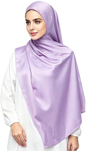 Lina & Lily Luxury Satin Hijab Head Scarf Shawl Wrap for Muslim Women Extra Long (Lavender)