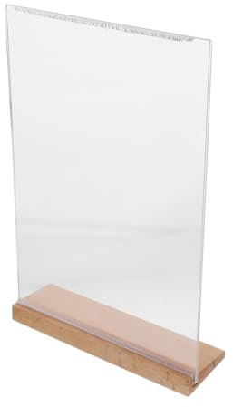 FUNOMOCYA Acryl-schildhalter Acryl-displayständer Plakathalter Mit Holzsockel Doppelseitiger Menühalter Für Restaurants Büros Messen