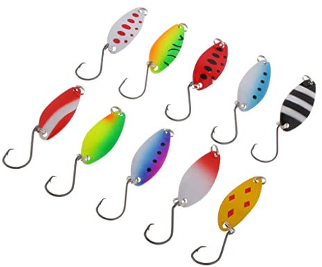 Juego de 10 señuelos de cuchara de metal altamente reflectantes para pesca de lubina, trucha, lucio, cebos de fundición de agua dulce con gancho de púas, colores vivos, peso, perfectos para carpa o
