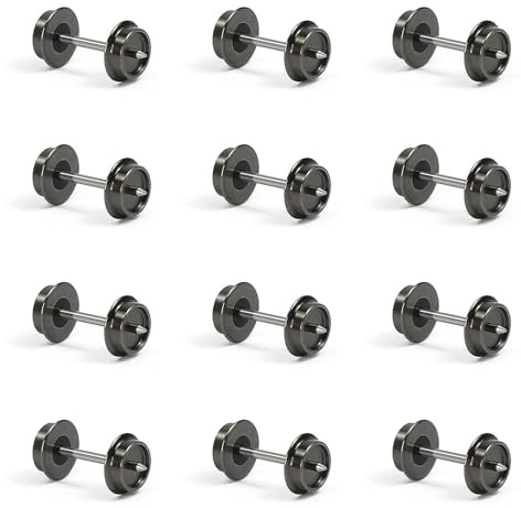 Evemodel 12 Stück Spur N 1:160 Radsätze 33 Metall Achse DC Räder für Modelleisenbahnen