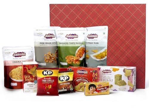 Indian Festive Snacks Hamper (Authentic Indian Flavors) | Diwali Gift Box with Savoury Snacks, Sweets & Chai – 10 Piece Assorted Selection –