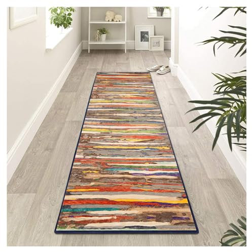Siunwdiy Teppich Läufer Flur,80X200cm Bunter rutschfest Waschbar Klassisch Lang Küchenläufer/Polyester Dauerhaft Flurläufer Teppichläufer für Korridor Eingang Schlafzimmer Treppe Wohnzimme