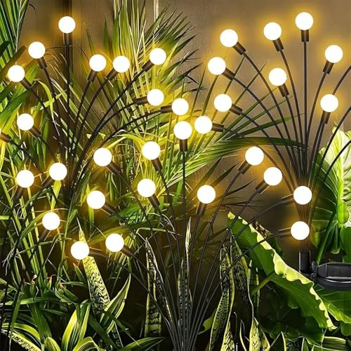 Cainor Lampes solaires pour jardin extérieur, 2 paquets de lucioles solaires avec 24 LED pour l'éclairage du jardin, pour l'éclairage du patio et la décoration du jardin