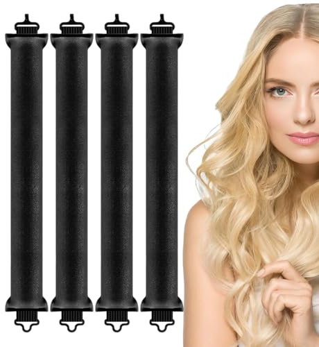 Sprinlot Locken Ohne Hitz, 4 Stück Hitzefreie Lockenwickler Schwarz, Lockenband über Nacht, Hitzefreie Hair Curler Damen, Geschenk Heatless Lockenstab Thanksgiving Weihnachten Muttertag