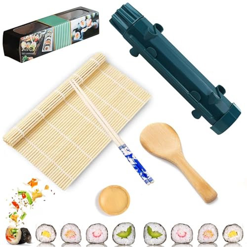 Sushi Maker Roller,Sushi Set zum Selber Machen,6-teiliges Sushi Bazooka Set,Sushi Roller Multifunktionale für Anfänger,Sushimaker und Bambusmatte,DIY Sushi Roller Tool für Anfänger zu Hause